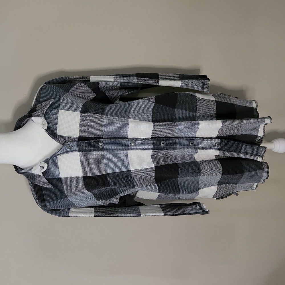 In Charge Button-down Plaid Waffleknit Top